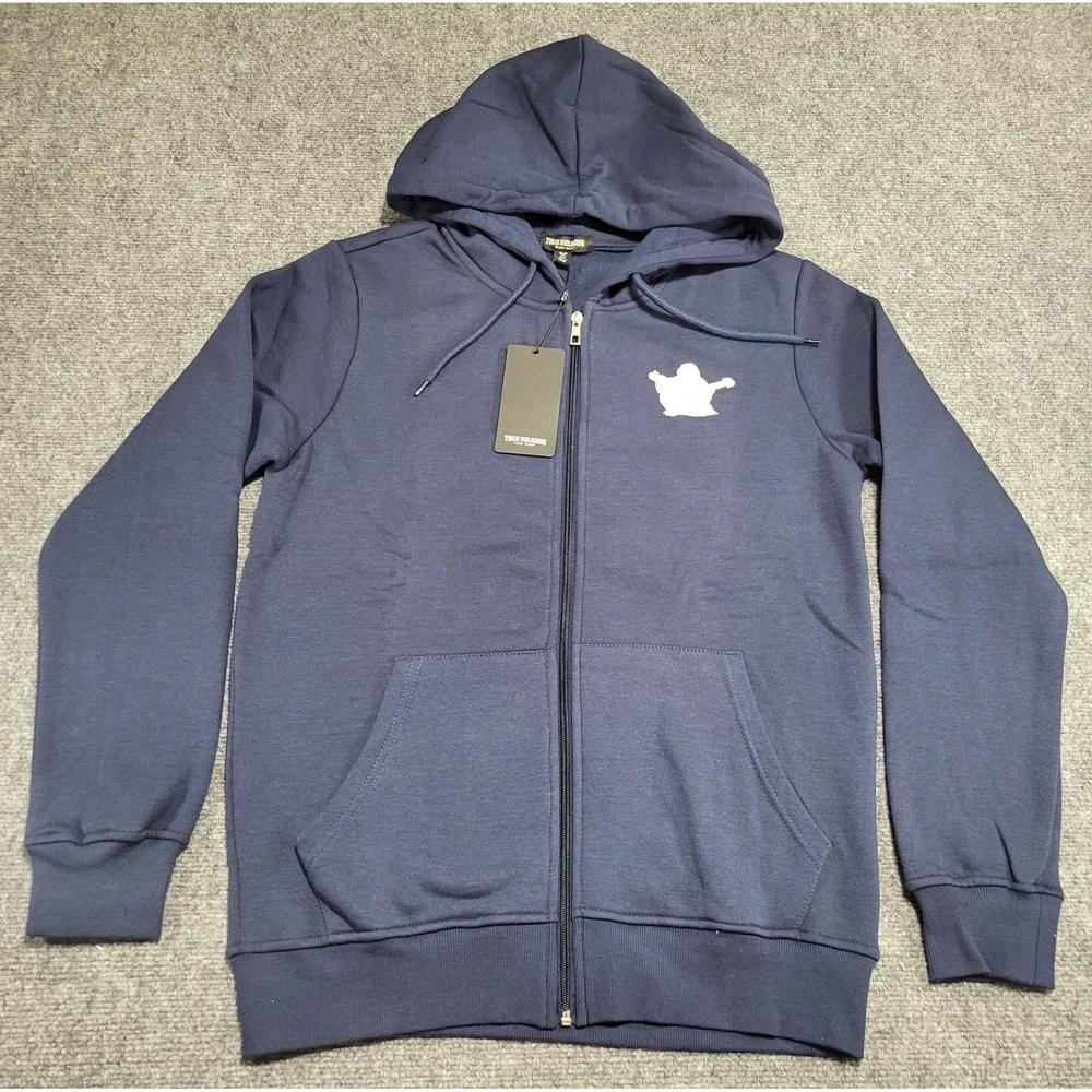 True Religion Radiant Buddha Full Zip Blue Hoodie Sweatshirt Men's Size Small